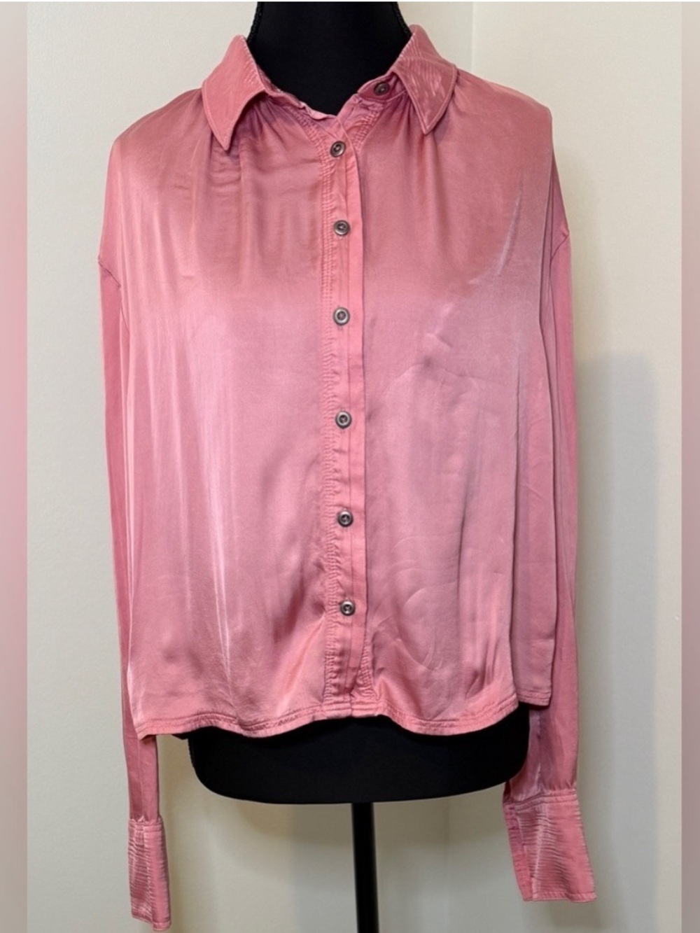 Anthropologie *PILCRO* long sleeve silky blouse Shirt - Pink -medium